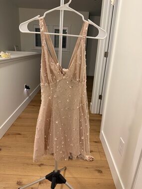 Lucy in the Sky Blush-Nude Beaded Tulle Dress